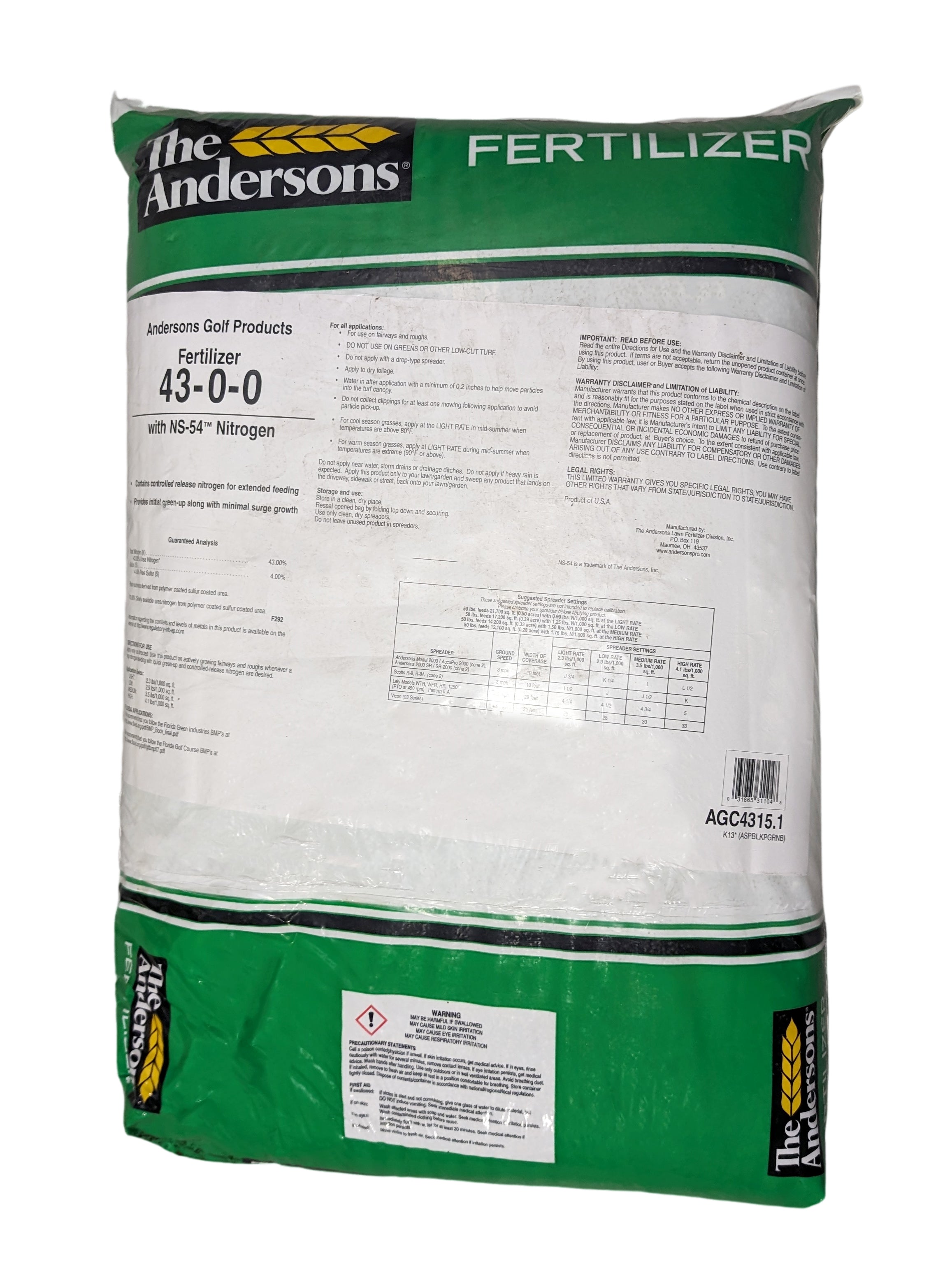 Andersons 43-0-0 NS-54 Fertilizer bag (50 lbs)